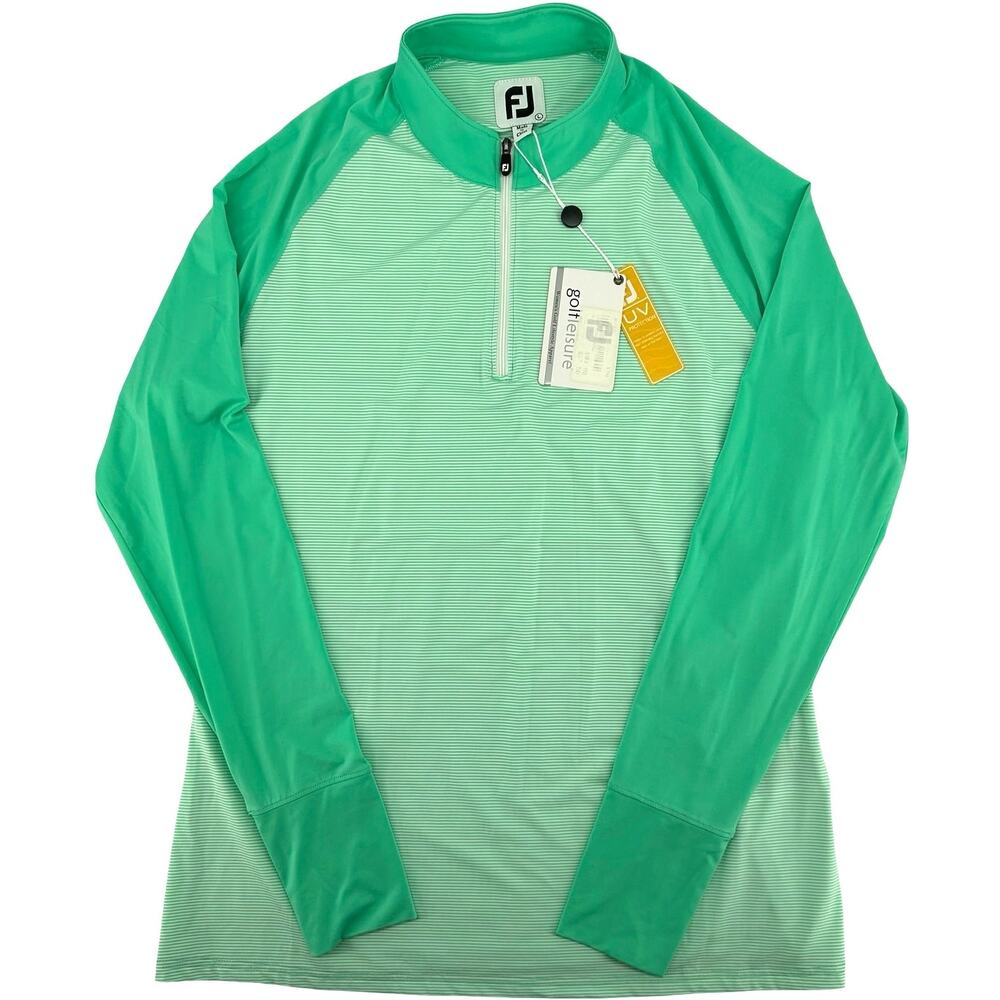 NWT Women's Green White FootJoy Golf 1/4 Zip UV Sun Protection Long Sleeve Sz L